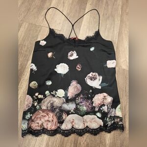 Black Witchy Whimsigoth Dark Floral Roses Lace Cami Top Xs